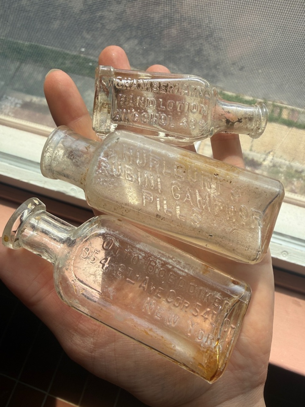 Vintage Antique Embossed Corktop Clear Glass Bottles